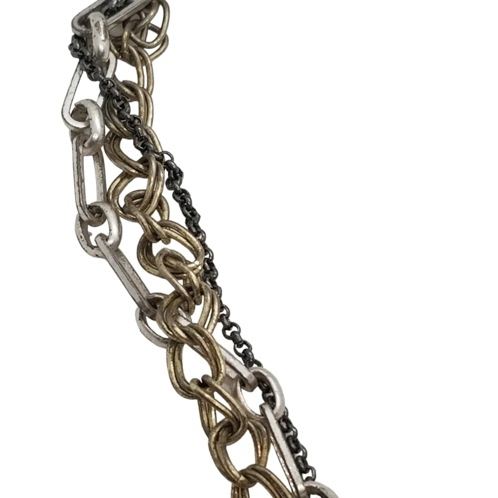FOSSIL RETIRED CHUNKY CLEAR QUARTZ CRYSTAL & KEY DESIGN CHAIN NECKLACE